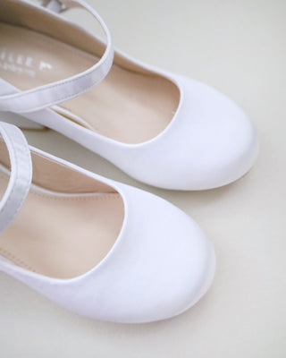 Girls Satin Mary Jane Block Heel