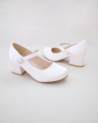 Girls Satin Mary Jane Block Heel
