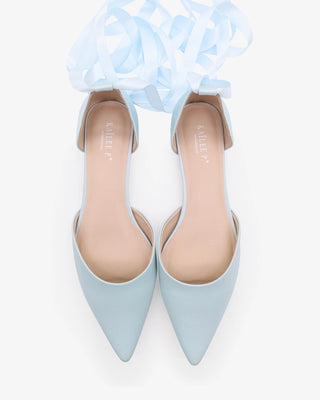 Satin Pointy Toe Bridal Flats with Ribbon Tie or Pearls Strap