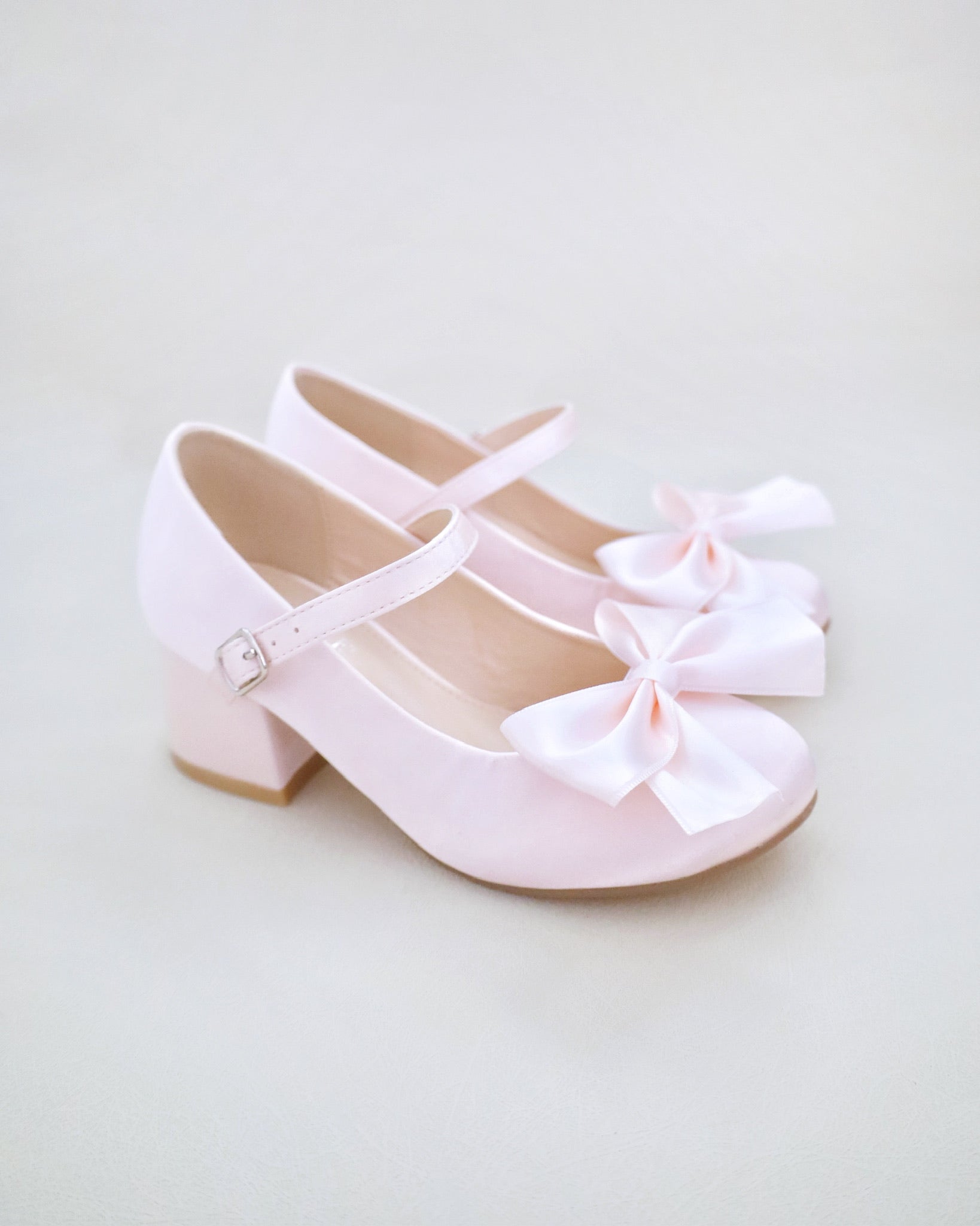 Girls Satin Mary Jane Block Heel with Satin Bow, Flower Girls Shoes