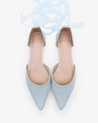 Satin Pointy Toe Bridal Flats with Ribbon Tie or Pearls Strap