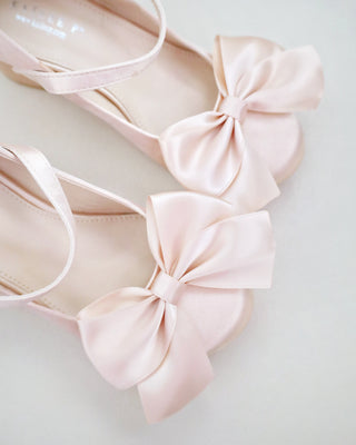 Girls Satin Mary Jane Block Heel with Front Satin Bow