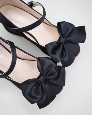 Girls Satin Mary Jane Block Heel with Front Satin Bow
