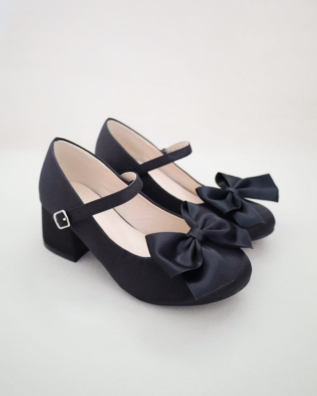 Girls Satin Mary Jane Block Heel with Satin Bow, Flower Girls Shoes ...
