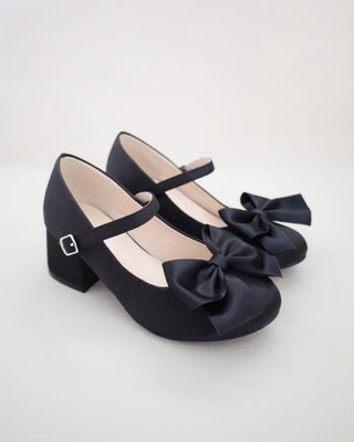 Girls Satin Mary Jane Block Heel with Front Satin Bow