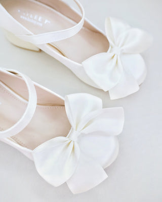 Girls Satin Mary Jane Block Heel with Front Satin Bow