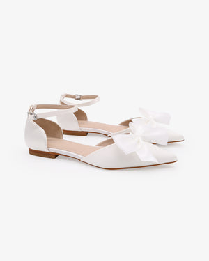 Satin Pointy Toe Wedding Flats with Front Satin Bow