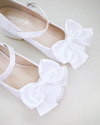 Girls Satin Mary Jane Block Heel with Front Satin Bow