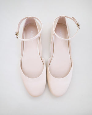 Satin Round Toe Evening Flat with Ankle Strap