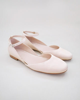 Satin Round Toe Evening Flat with Ankle Strap