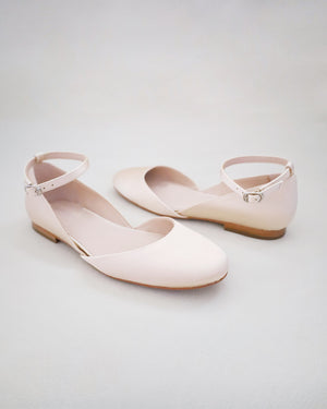 Satin Round Toe Evening Flat with Ankle Strap