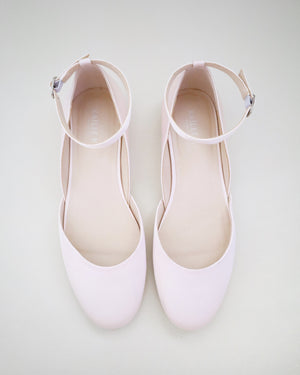 Satin Round Toe Evening Flat with Ankle Strap
