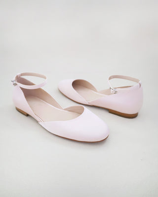 Satin Round Toe Evening Flat with Ankle Strap