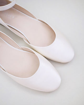 ivory satin flats wedding shoes with ankle strap
