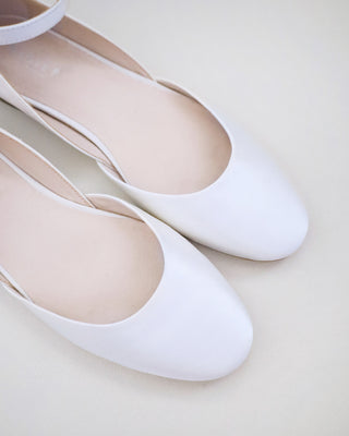 white satin flats wedding shoes with ankle strap
