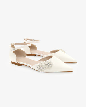 Satin Pointy Toe Wedding Flats with Rhinestones Chassia Flower