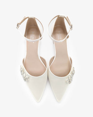Satin Pointy Toe Wedding Flats with Rhinestones Chassia Flower