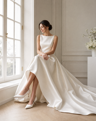 White Satin Pointy Toe Kitten Heel Wedding Pumps, Women Shoes