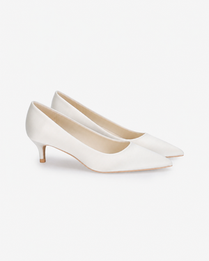 Satin Pointy Toe Kitten Heel Wedding Pumps