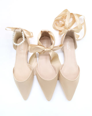 Satin Pointy Toe Flats with Satin Ankle Tie or Ballerina Lace Up