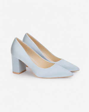Satin Pointy Toe Block Heels Wedding Pumps