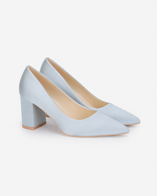 Satin Pointy Toe Block Heels Wedding Pumps