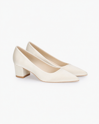 Satin Pointy Toe Low Block Heels Wedding Pumps