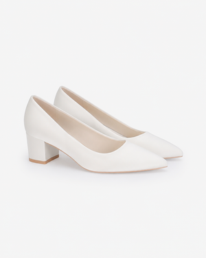 Satin Pointy Toe Low Block Heels Wedding Pumps