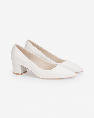 Satin Pointy Toe Low Block Heels Wedding Pumps