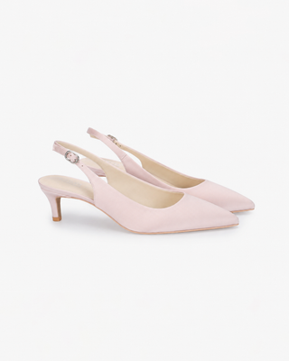 Satin Pointy Toe Kitten Heel Slingback Evening Pumps