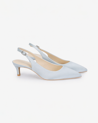 Satin Pointy Toe Kitten Heel Slingback Wedding Pumps