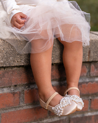Satin Mary Jane Flats with Small Pearls AppliqueKids Shoes
