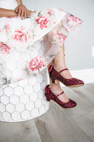 Rock Glitter Mary Jane Heels with Satin Bow for Girls