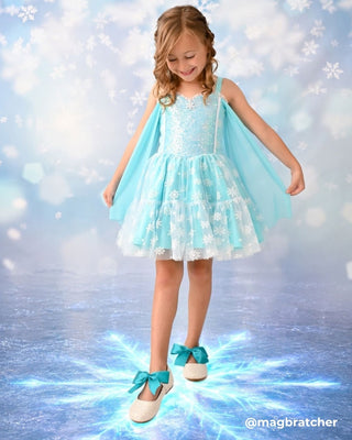White Rock Glitter Mary Jane with Teal Satin BowKids Shoes