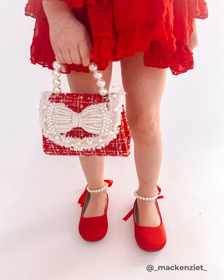 Satin Flats with All Pearls Ankle StrapKids Shoes