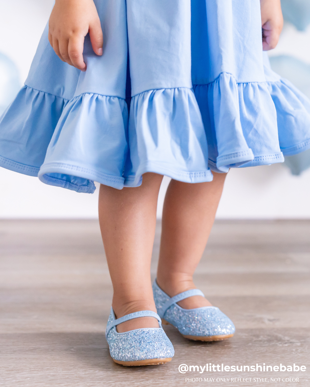 Light Blue Rock Glitter Mary Jane Ballet Flats, Flower Girls Shoes