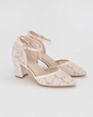 Dusty Pink Lace Block Heel Evening Shoes