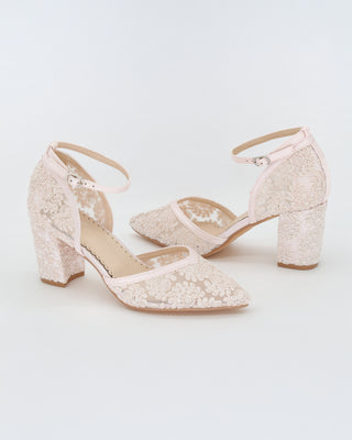 Dusty Pink Lace Block Heel Evening Shoes