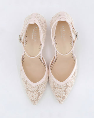 Dusty Pink Lace Block Heel Evening Shoes