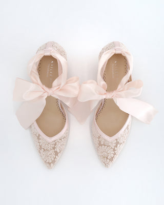 Dusty Pink Block Heel Lace Ankle Wrap Evening Shoes