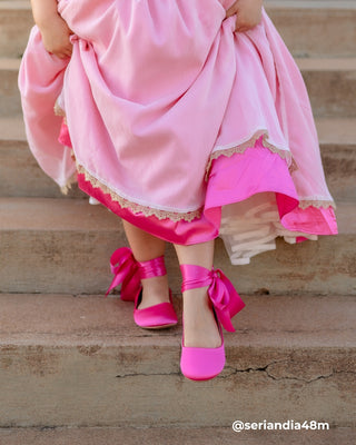 Satin Ballet Flats with Ankle Tie or Ballerina Lace UpKids Shoes