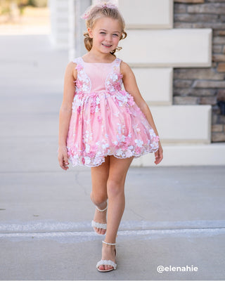 Satin Girls Block Heel Sandals with Perla AppliqueKids Shoes