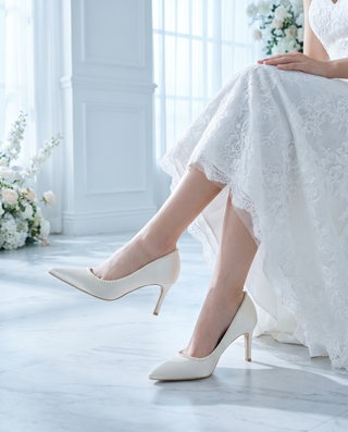 Satin Pointy Toe Wedding Pumps with Mini PearlsWomen Shoes