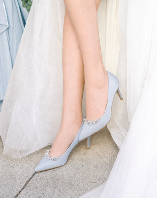 Satin Pointy Toe Wedding Pumps with Moonlight PearlsWomen Shoes