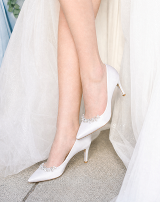 Satin Pointy Toe Wedding Pumps with Moonlight PearlsWomen Shoes