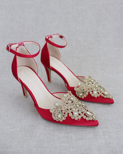 Red Evening heels with rhinestones embellished
