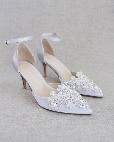 Silver Evening heels with rhinestones embellished