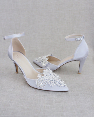 Silver Evening heels with rhinestones embellished