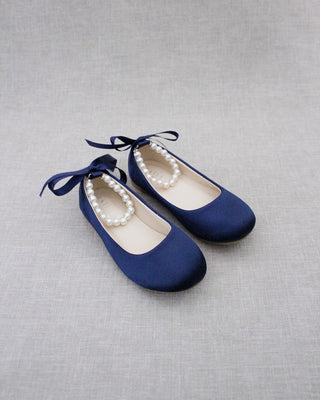 Satin Flats with Pearl Ankle Tie - Baby Shoes Holiday Gift Set (1 PAIR)Kids Shoes