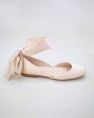 Satin Round Toe Evening Flat with Wrapped Ribbon Tie